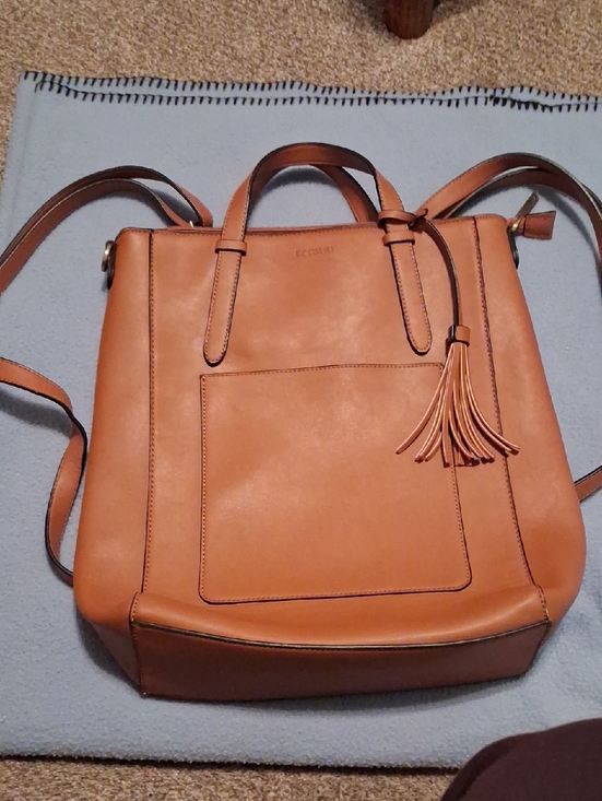 Ecco Handbags - ECCO Cognac Leather Backpack Tote with Tassel